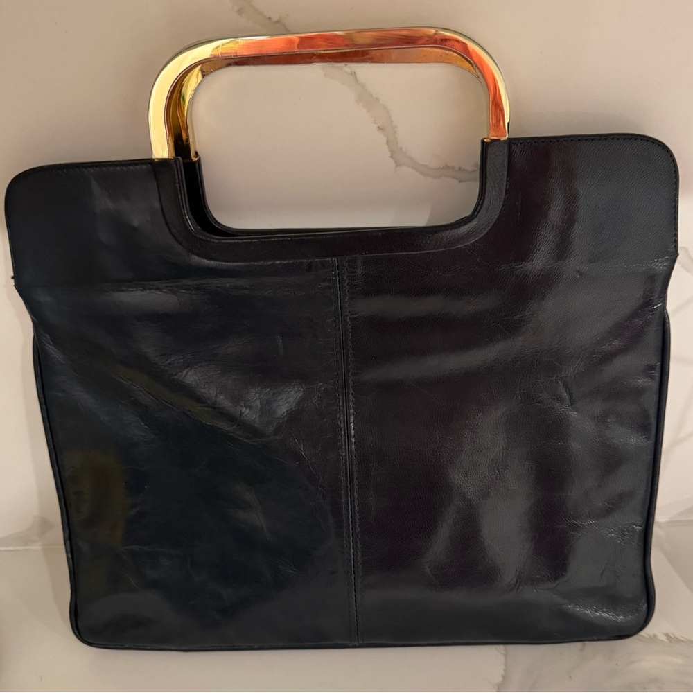 Vintage leather Shoulder Bag Gold handles evening cocktail black modern wedding